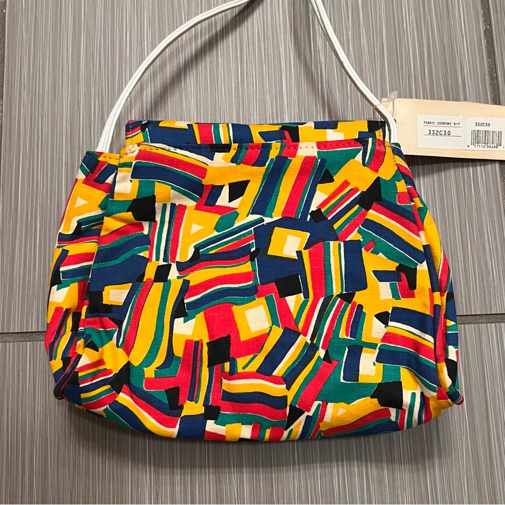 Vintage 80s Multicolor Crossbody Strap Purse Bag geometric NWT new satchel - Picture 7 of 10